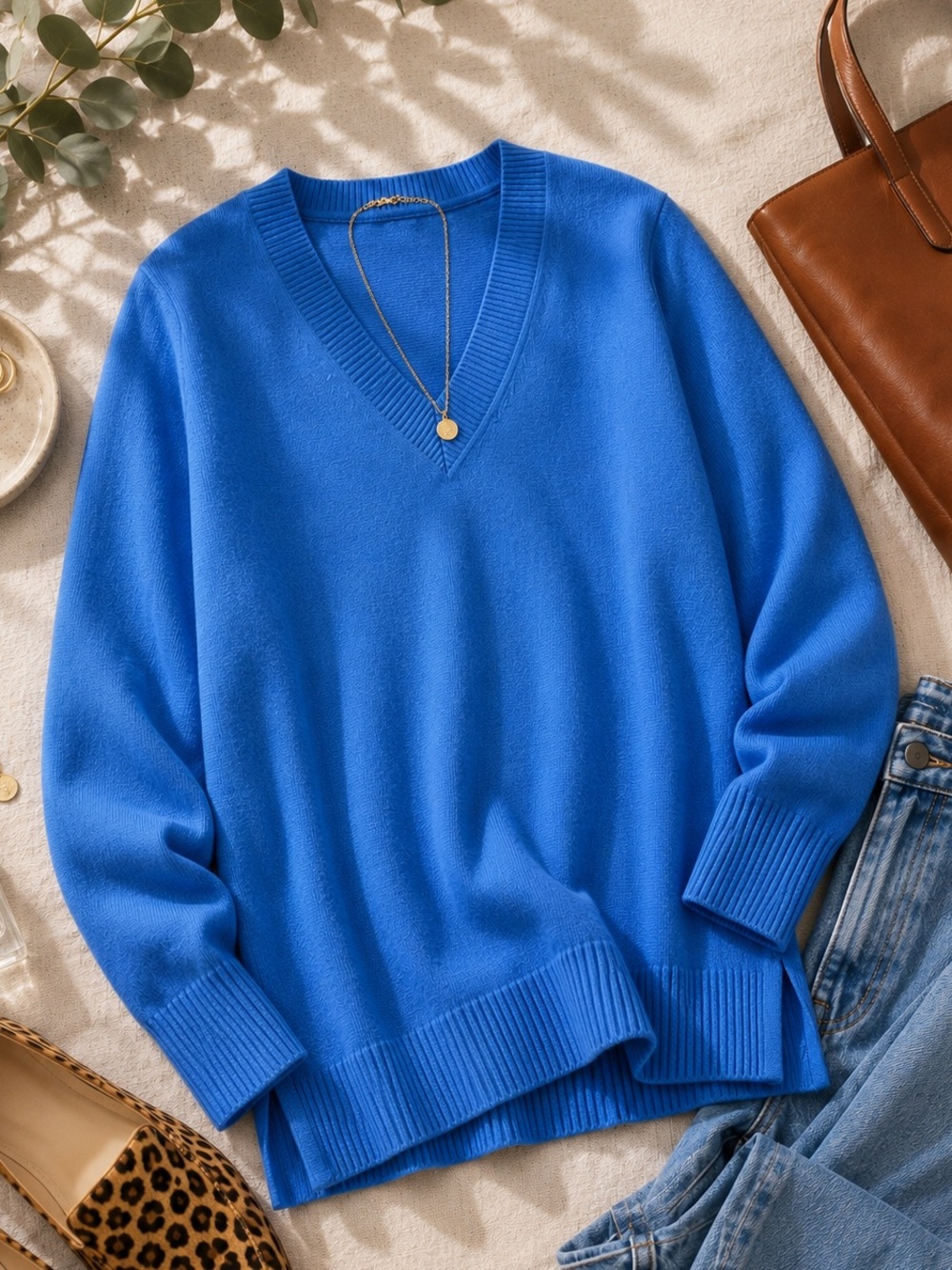 NWT LOFT Bright Blue V-Neck Sweater | Lightweight Knit Top – Size S